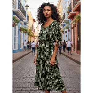 ✨AUW Women's Olive Green Gold Floral Print Wide Leg Crop Jumpsuit Rayon Sz 3X